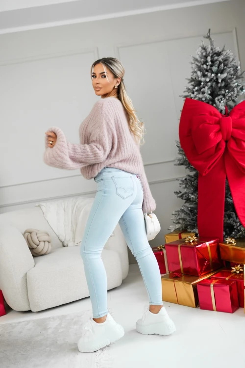 SPODNIE JEANSOWE SKINNY Z PRZESZYCIAMI NA KIESZENIACH BŁĘKITNY JEANS 3