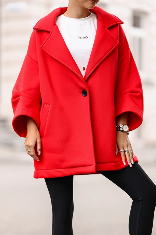 PŁASZCZ BAWEŁNIANY Z OCIEPLANEGO MATERIAŁU ZAPINANY NA GUZIK CZERWONY 3