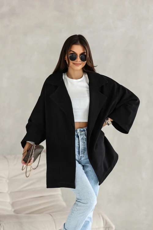 PŁASZCZ BAWEŁNIANY Z OCIEPLANEGO MATERIAŁU ZAPINANY NA GUZIK CZARNY 4