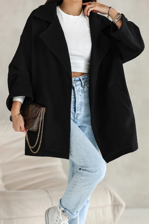 PŁASZCZ BAWEŁNIANY Z OCIEPLANEGO MATERIAŁU ZAPINANY NA GUZIK CZARNY 3