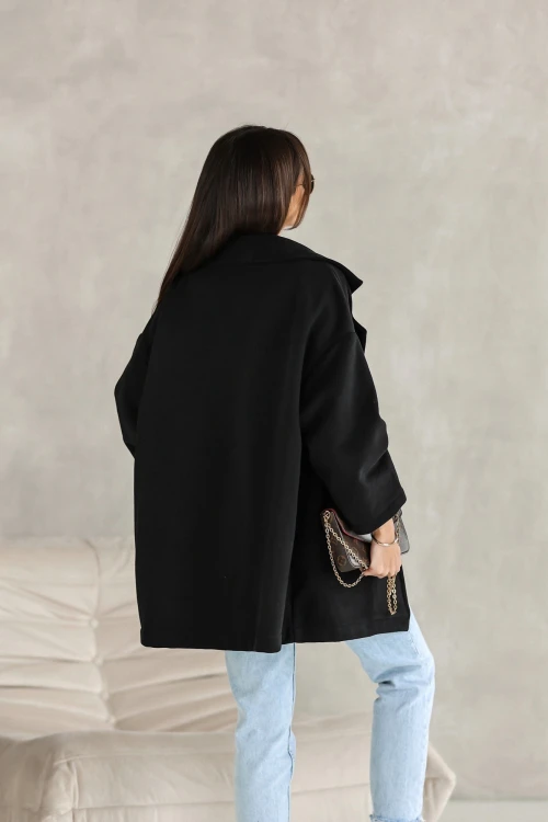 PŁASZCZ BAWEŁNIANY Z OCIEPLANEGO MATERIAŁU ZAPINANY NA GUZIK CZARNY 1