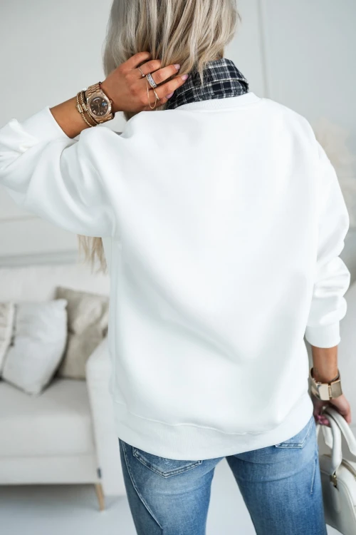 BLUZA BAWEŁNIANA Z KOSZULOWYM KOŁNIERZYKIEM I SERCEM Z MOTYWEM KRATKI BIAŁA 2