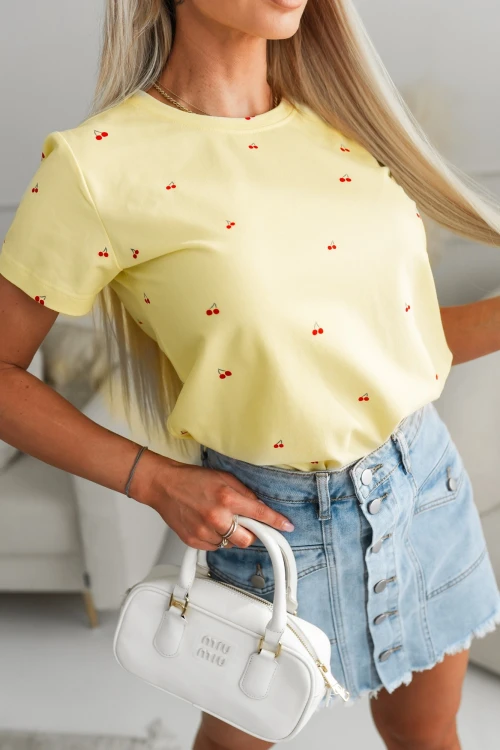 T-SHIRT BAWEŁNIANY W WISIENKI ŻÓŁTY 1