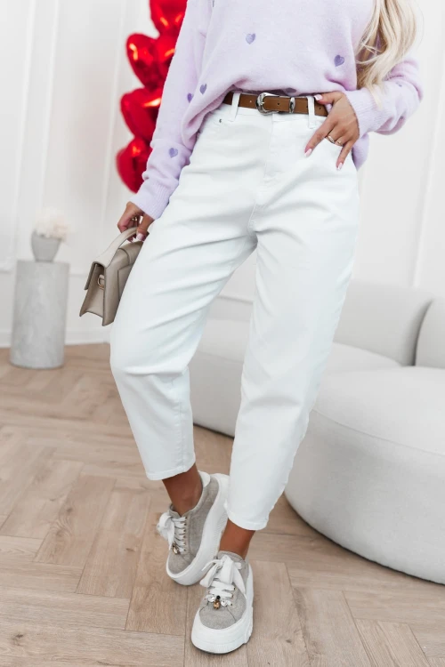 SPODNIE JEANSOWE O KROJU MOM FIT Z WYSOKIM STANEM Z PASKIEM W KOMPLECIE BIAŁE 3