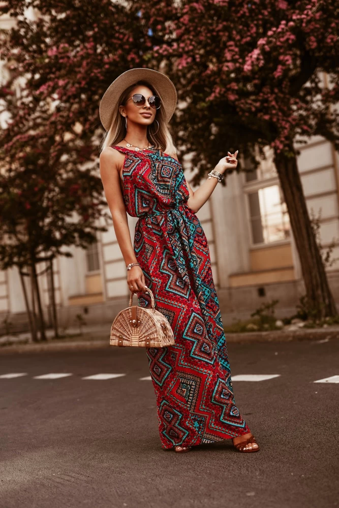 SUKIENKA MAXI GOMERA ZIG ZAG CZERWONA