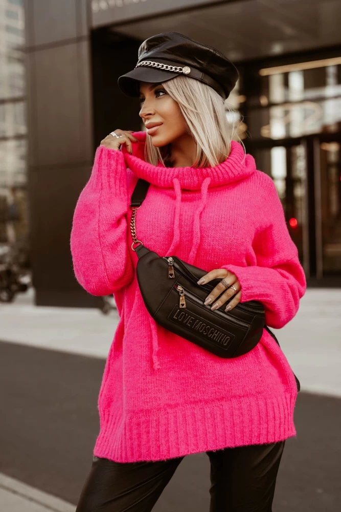 SWETER BLUZA Z KAPTUREM KANGURKA RÓŻOWY