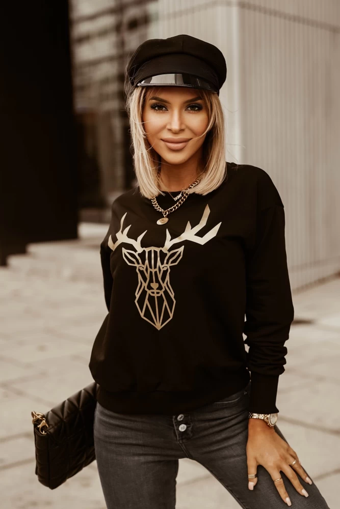 BLUZA BAWEŁNIANA ZŁOTY JELEŃ CZARNA