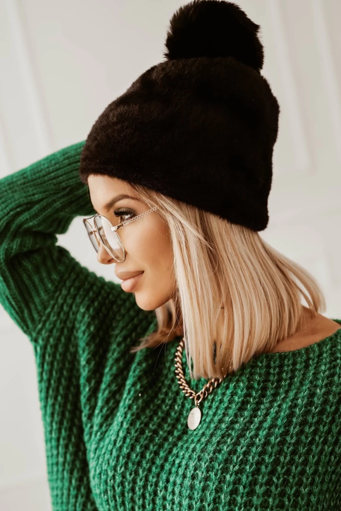 CZAPKA ALPAKA Z POMPONEM CZARNA