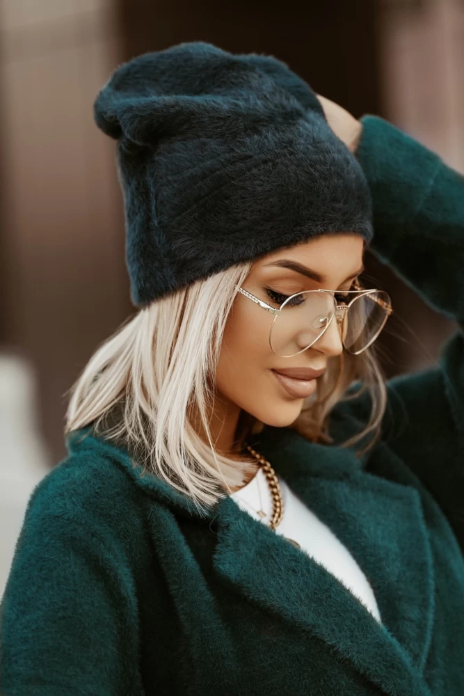 CZAPKA ALPAKA Z KASZMIREM ZIELEŃ BUTELKOWA