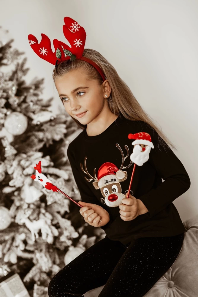 T-SHIRT LA MU RUDOLF RENIFER CZARNY KIDS