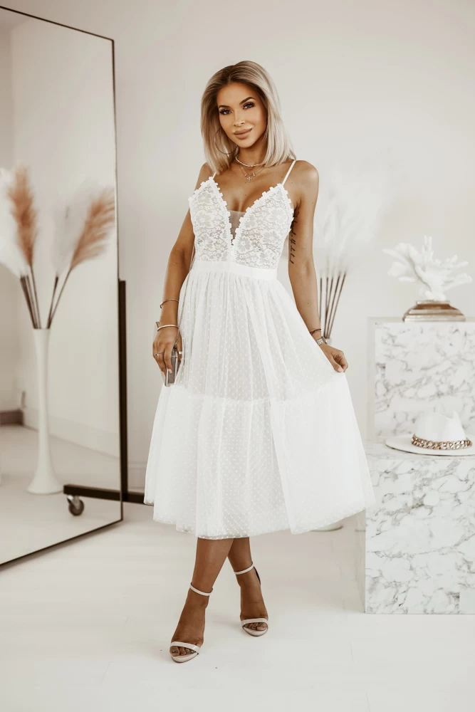 SUKIENKA TIULOWA SORELLA BIAŁO-BEŻOWA