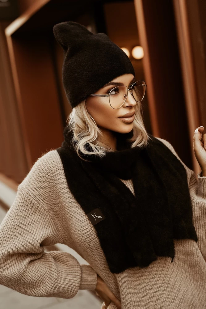 KOMPLET LEA Z ALPAKI CZAPKA+SZALIK CZARNY