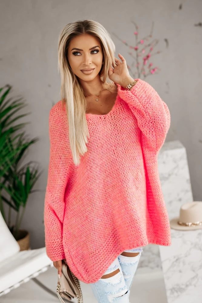 SWETER TUNIKA ORION OVERSIZE Z SZEROKIMI RĘKAWAMI MORELOWY