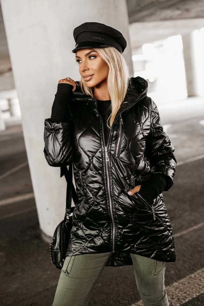 KURTKA PIKOWANA CAROL Z KAPTUREM CZARNA