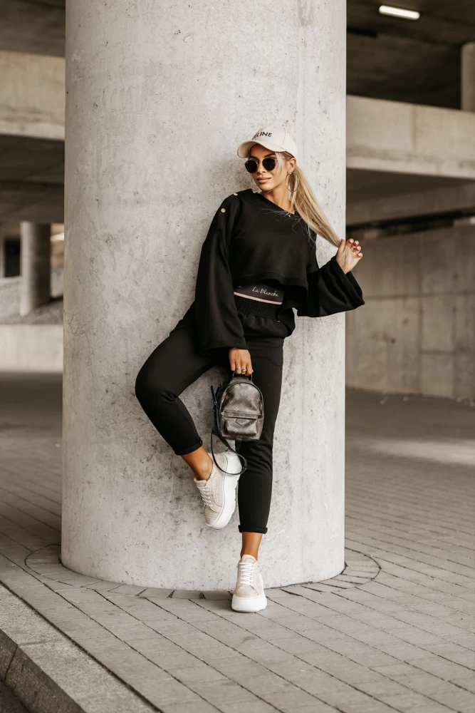 KOMPLET DRESOWY 3-CZĘŚCIOWY KATHLEEN TOP+SPODNIE+BLUZA CZARNY