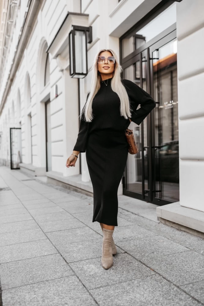 KOMPLET SWETERKOWY ALICE SWETEREK+SPÓDNICA MIDI CZARNY