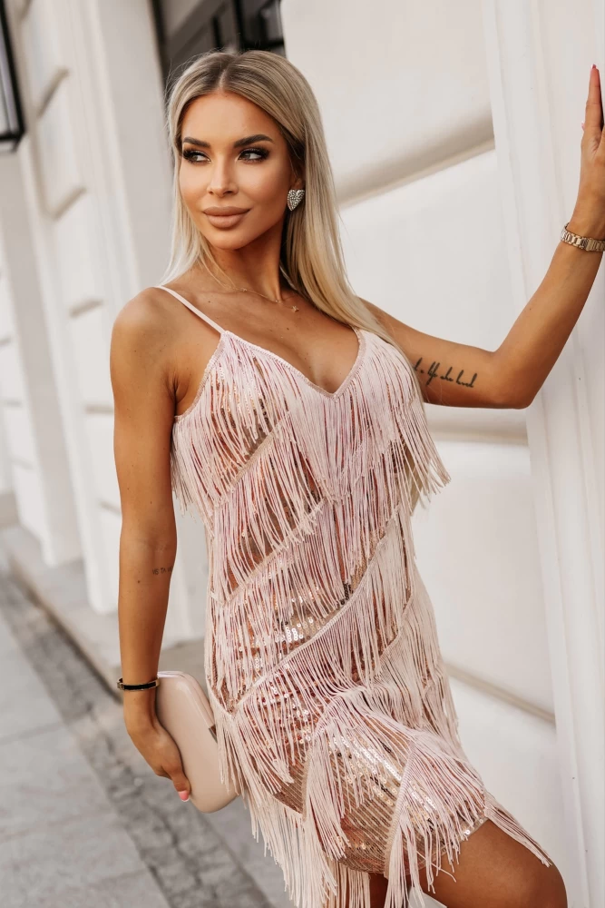 SUKIENKA SAMBA FRĘDZLE ZŁOTO/RÓŻ