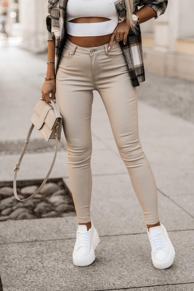 SPODNIE WOSKOWANE KLASYCZNE BEŻOWE