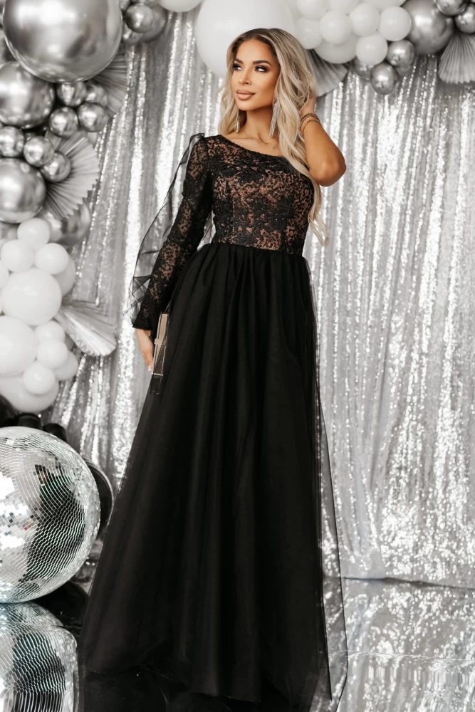 SUKIENKA TIULOWA MAXI SWING NA JEDNO RAMIĘ CZARNO-BEŻOWA