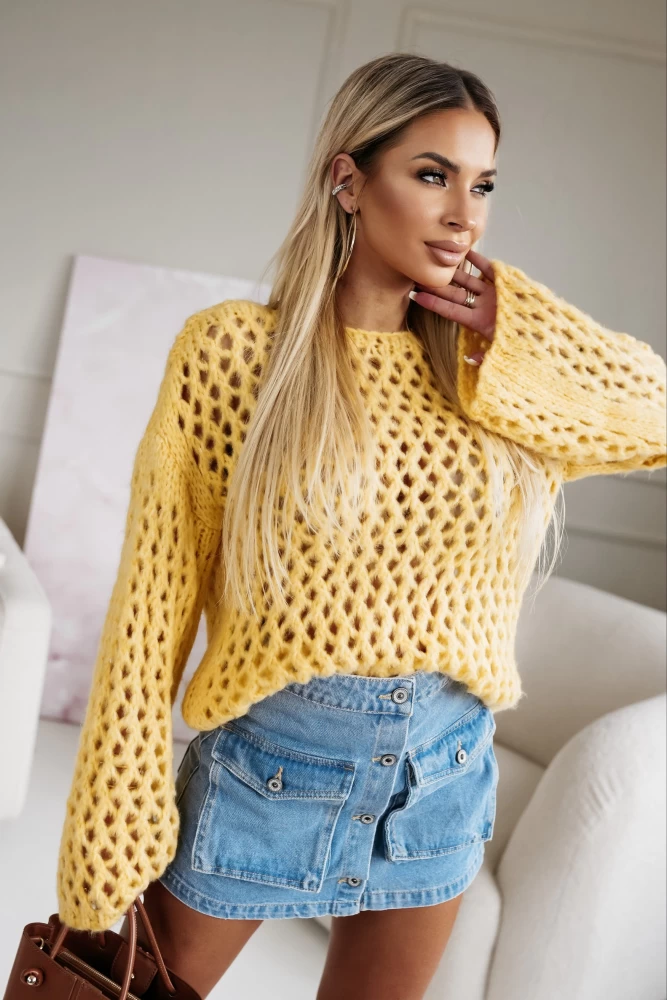 SWETER AŻURKOWY ALEXIS ŻÓŁTY