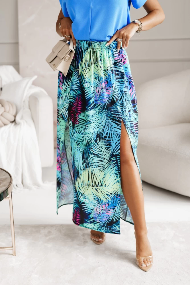 SPÓDNICA MAXI NA GUMĘ Z DWOMA ROZCIĘCIAMI GRANATOWO-NIEBIESKA