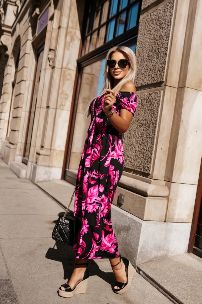 SUKIENKA MELANIA MIDI CZARNA-FUKSJA