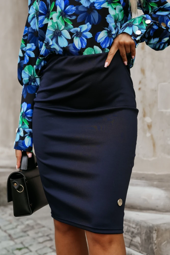 SPÓDNICA MIDI OŁÓWKOWA GRANATOWA