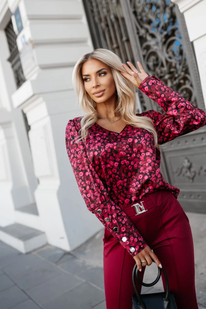 BLUZKA KOSZULOWA RITZ Z ELEGANCKIMI MANKIETAMI CZARNO-MALINOWA