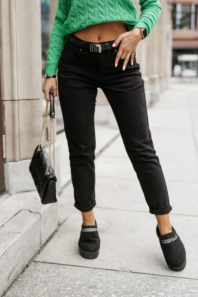 SPODNIE JEANSOWE FICCO Z PASKIEM W KOMPLECIE CZARNE