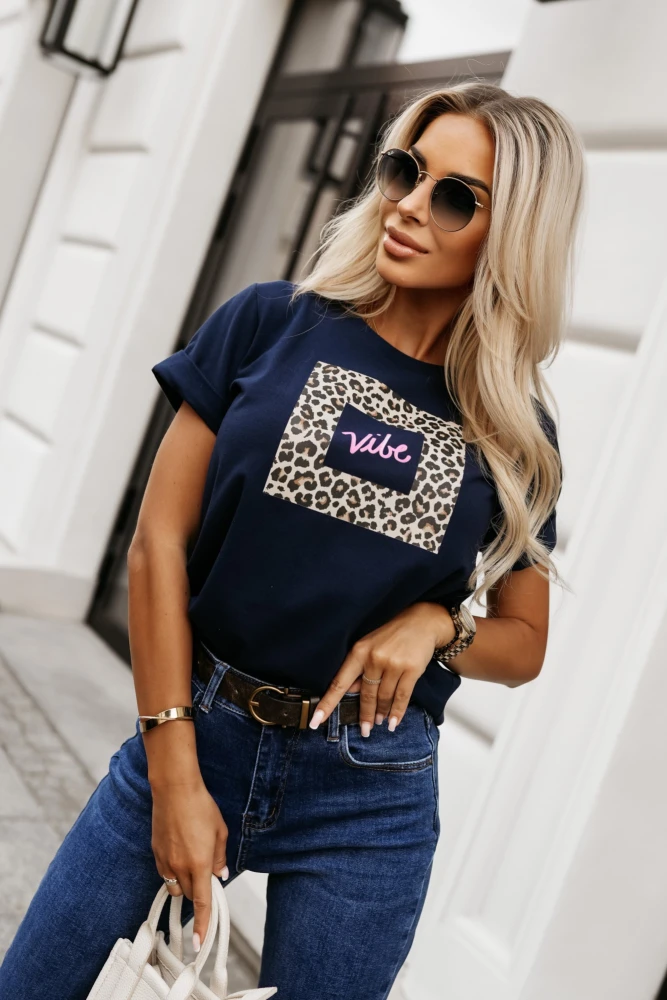 T-SHIRT Z PANTERKOWYM NADRUKIEM VIBE GRANATOWY