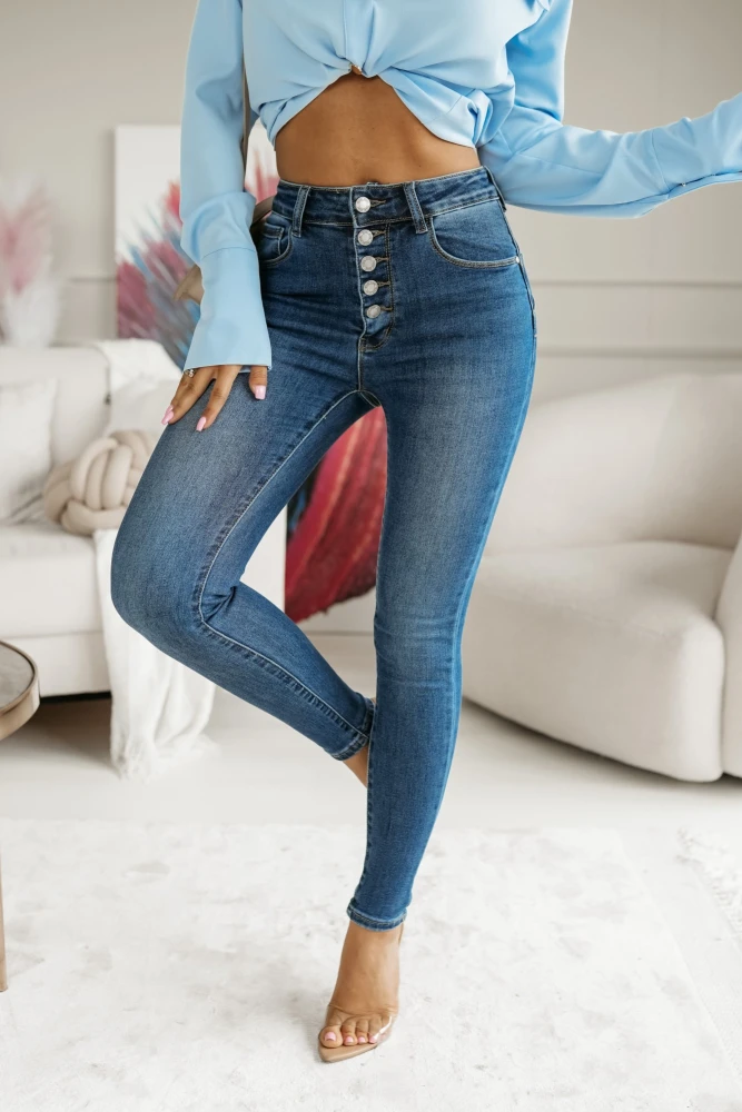 SPODNIE JEANSOWE SKINNY BUTTONS NIEBIESKI JEANS