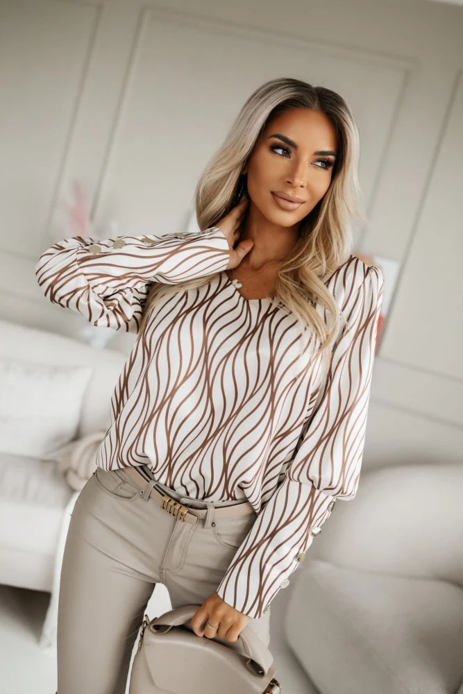 BLUZKA KOSZULOWA RITZ Z ELEGANCKIMI MANKIETAMI BEŻOWO-BRĄZOWA
