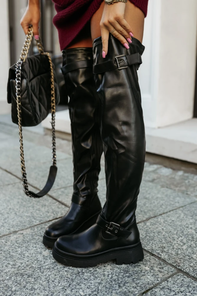 KOZAKI ZA KOLANO Z EKO SKÓRY CZARNE