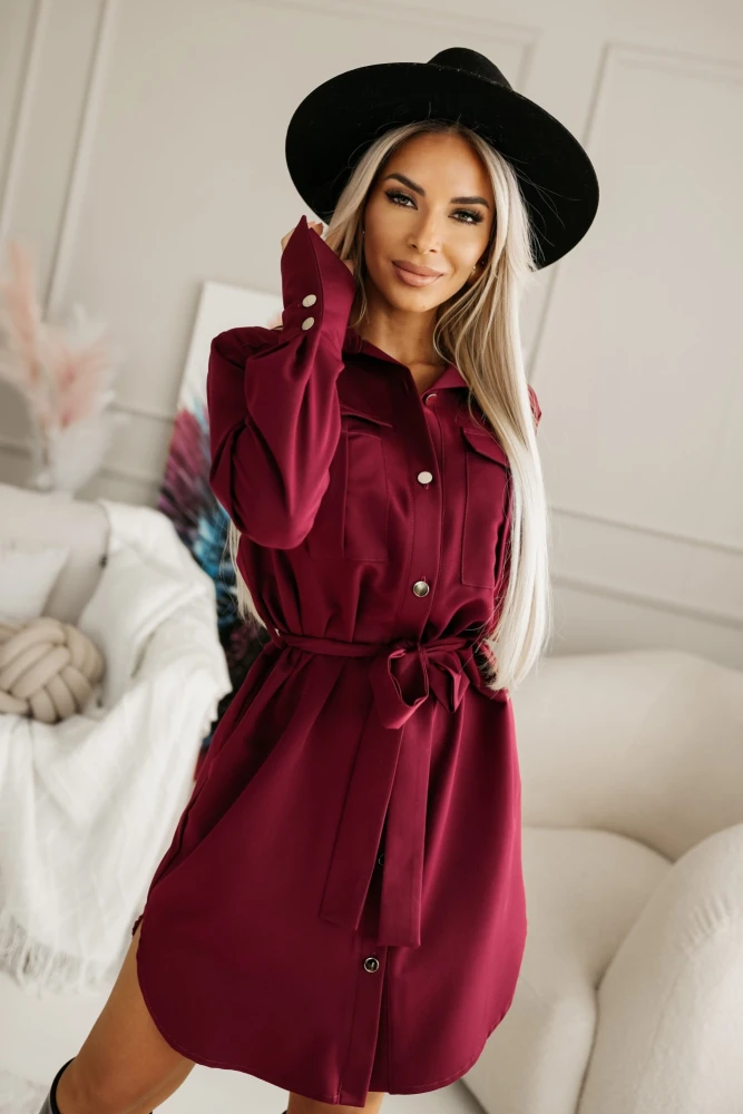 SUKIENKA MARINA SZMIZJERKA Z PASKIEM W KOMPLECIE BURGUNDOWA