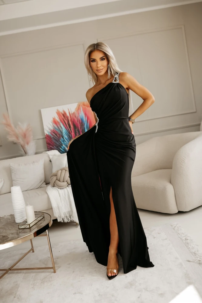 SUKIENKA MAXI JENNIFER Z BIŻUTERYJNYMI ELEMENTAMI CZARNA