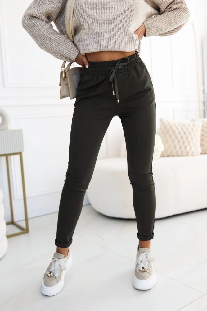 SPODNIE CYGARETKI NA GUMĘ KHAKI