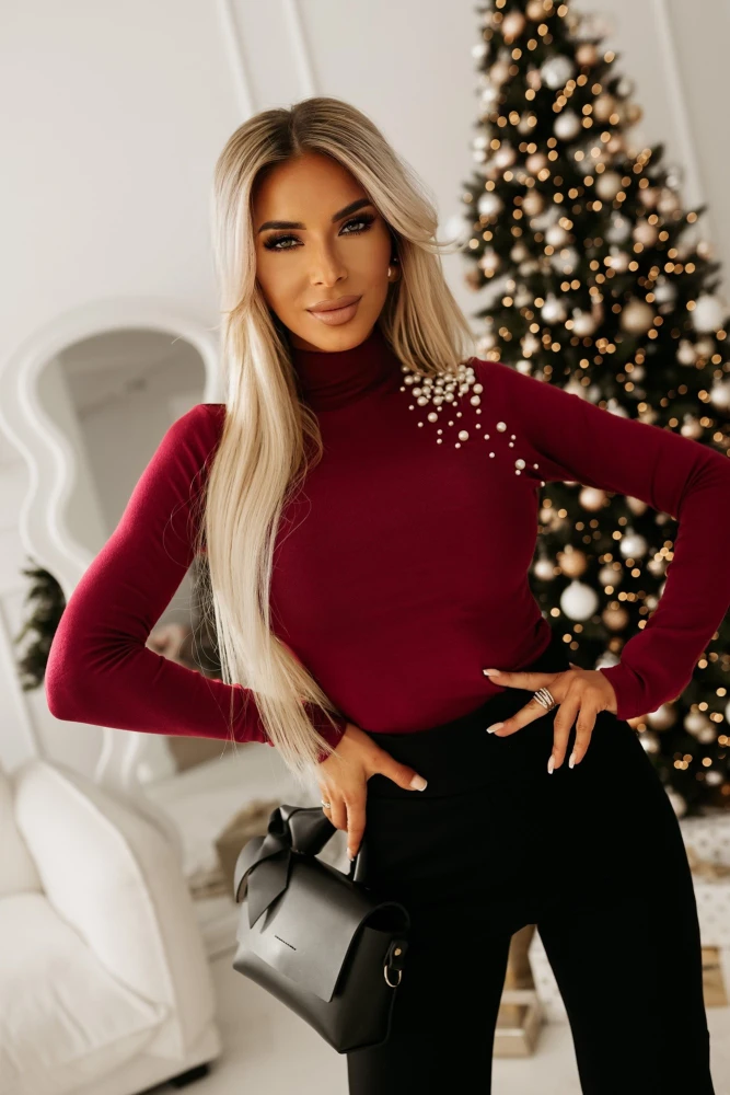 BLUZKA GOLF SANTA Z PEREŁKAMI NA BOKU BURGUNDOWY