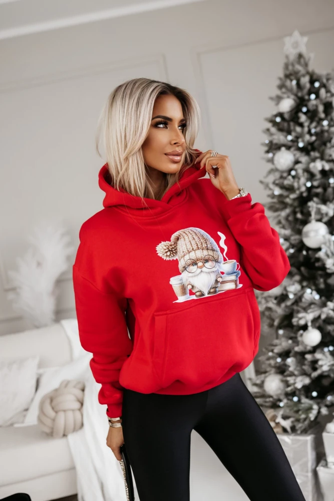 BLUZA BAWEŁNIANA OCIEPLANA Z MIKOŁAJEM CZERWONA
