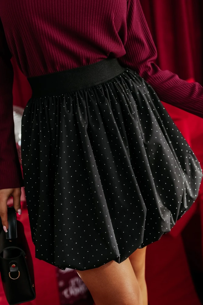 SPÓDNICA NA GUMĘ BOMBKA ZDOBIONA CYRKONIAMI CZARNA