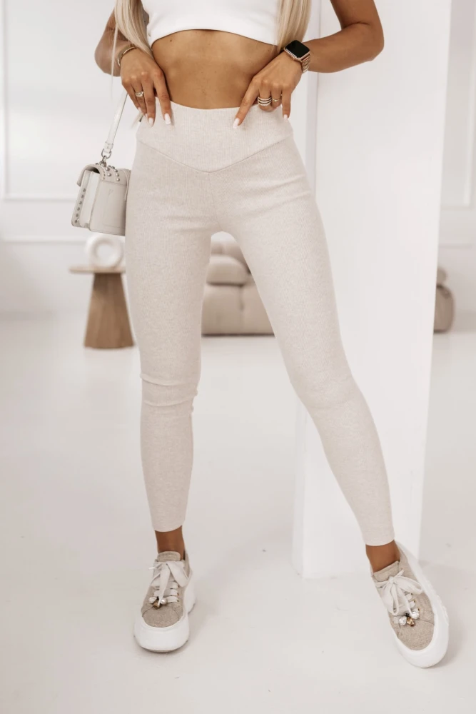 LEGGINSY Z WYSOKIM STANEM Z PRĄŻKOWANEGO MATERIAŁU KONOPNE