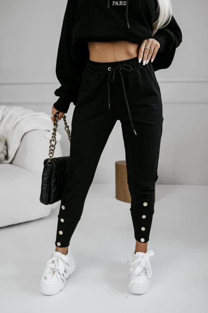 SPODNIE DRESOWE BUTTONS Z GUMĄ W PASIE CZARNE