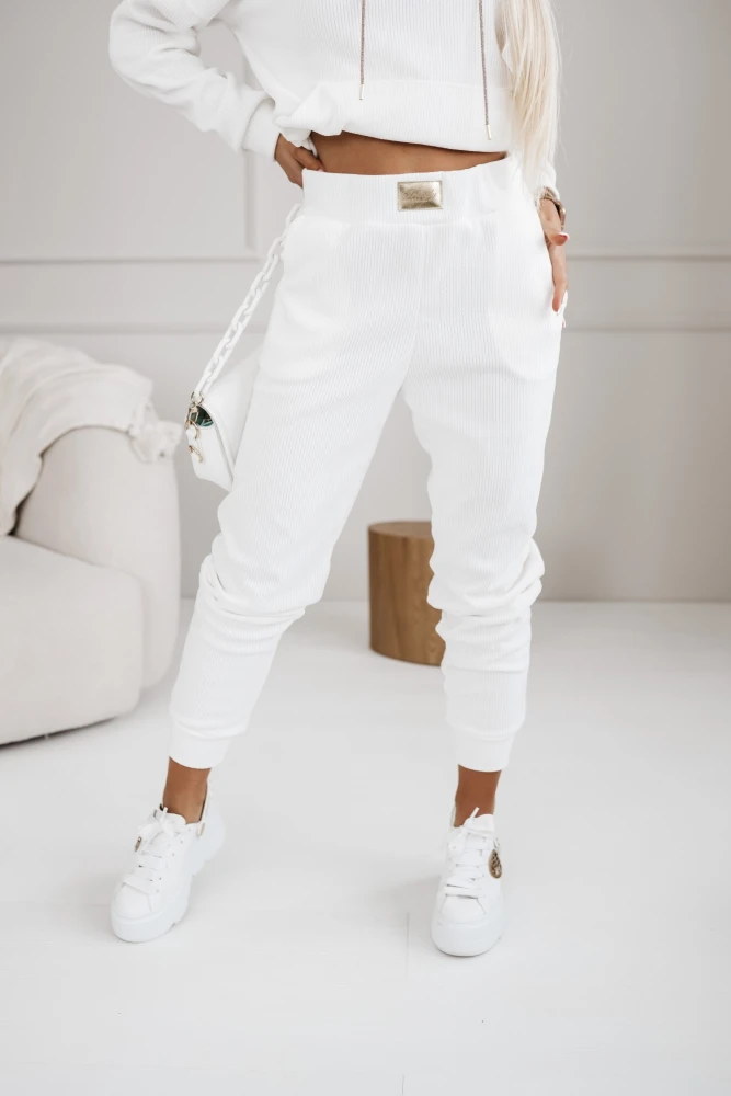 SPODNIE DRESOWE JIMMY O WARKOCZOWYM SPLOCIE BIAŁE
