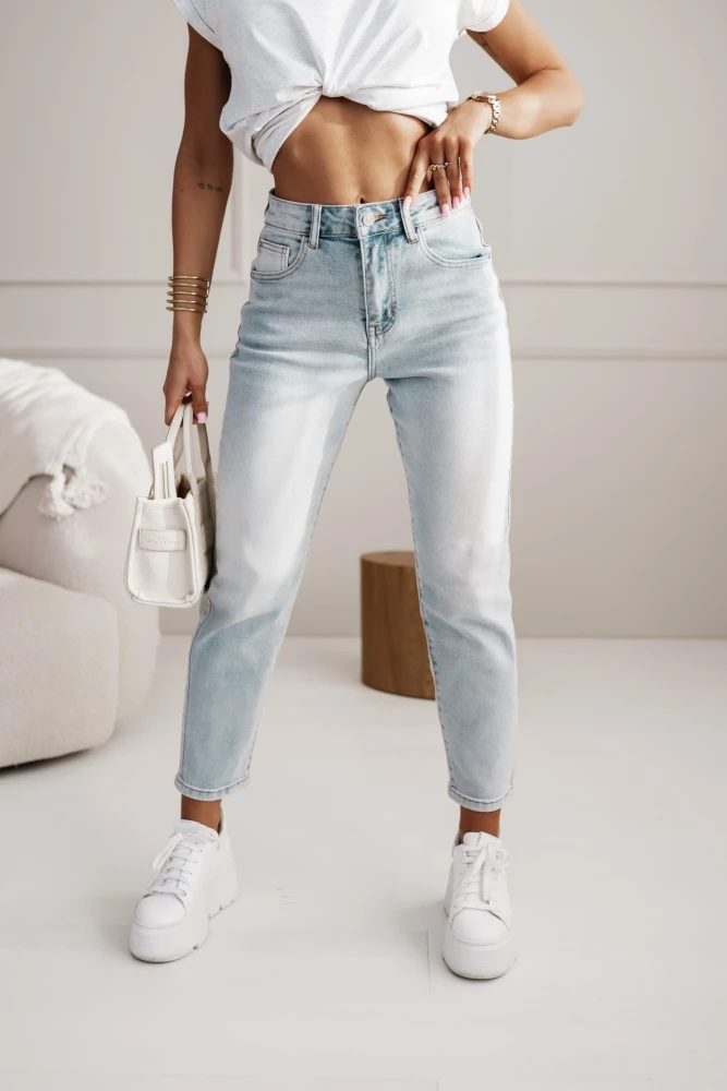 SPODNIE JEANSOWE Z WYSOKIM STANEM TYPU MOM FIT BŁĘKITNY JEANS