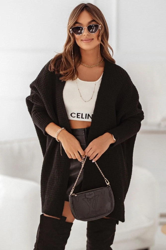 KARDIGAN DUNES Z DROBNYM WARKOCZOWYM SPLOTEM CZARNY