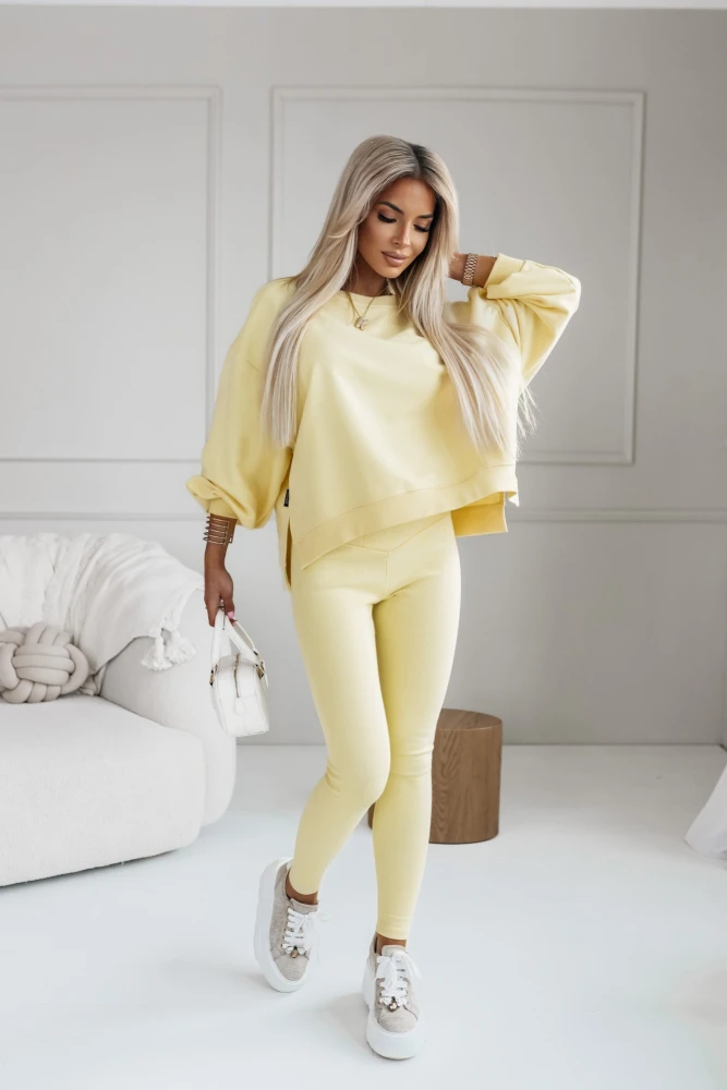 BLUZA BAWEŁNIANA MERRY OVERSIZE ASYMETRYCZNA Z ROZCIĘCIAMI PO BOKACH ŻÓŁTA