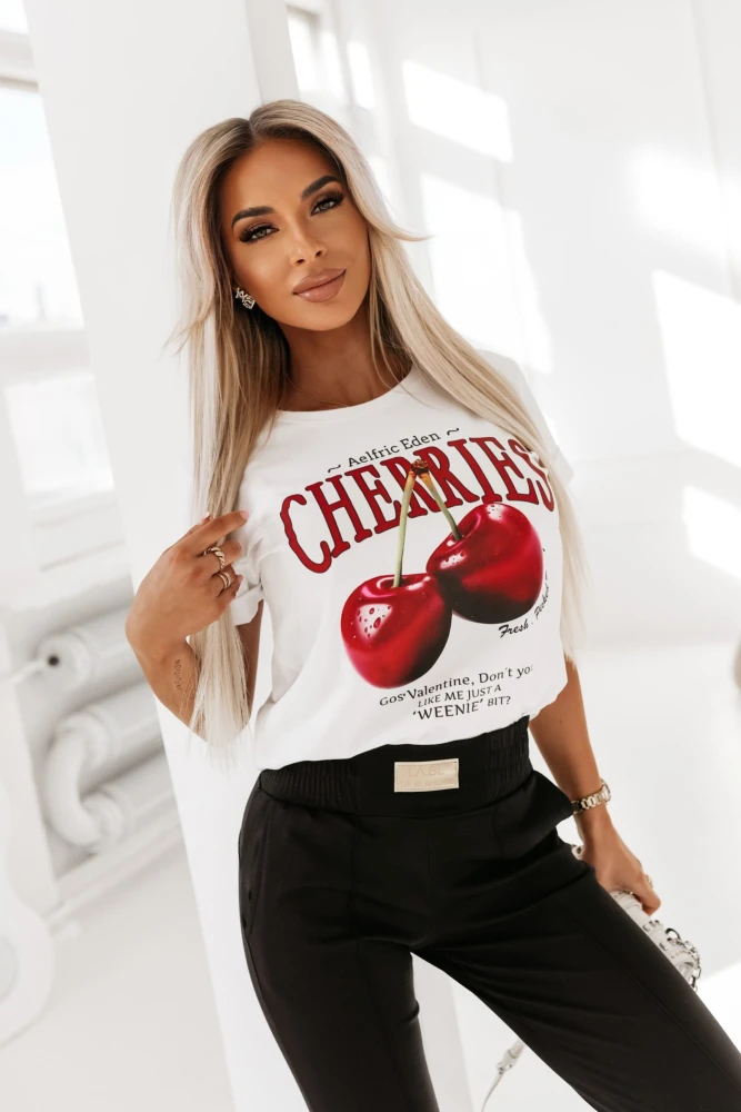 T-SHIRT BAWEŁNIANY CHERRIES BIAŁY