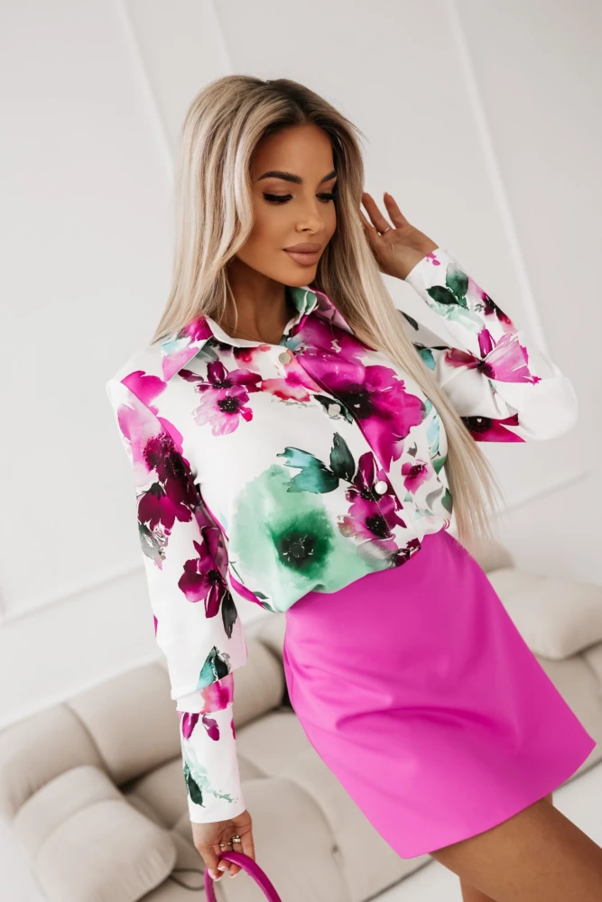 KOSZULA MARINA W KWIATY BIAŁO-AMARANTOWA