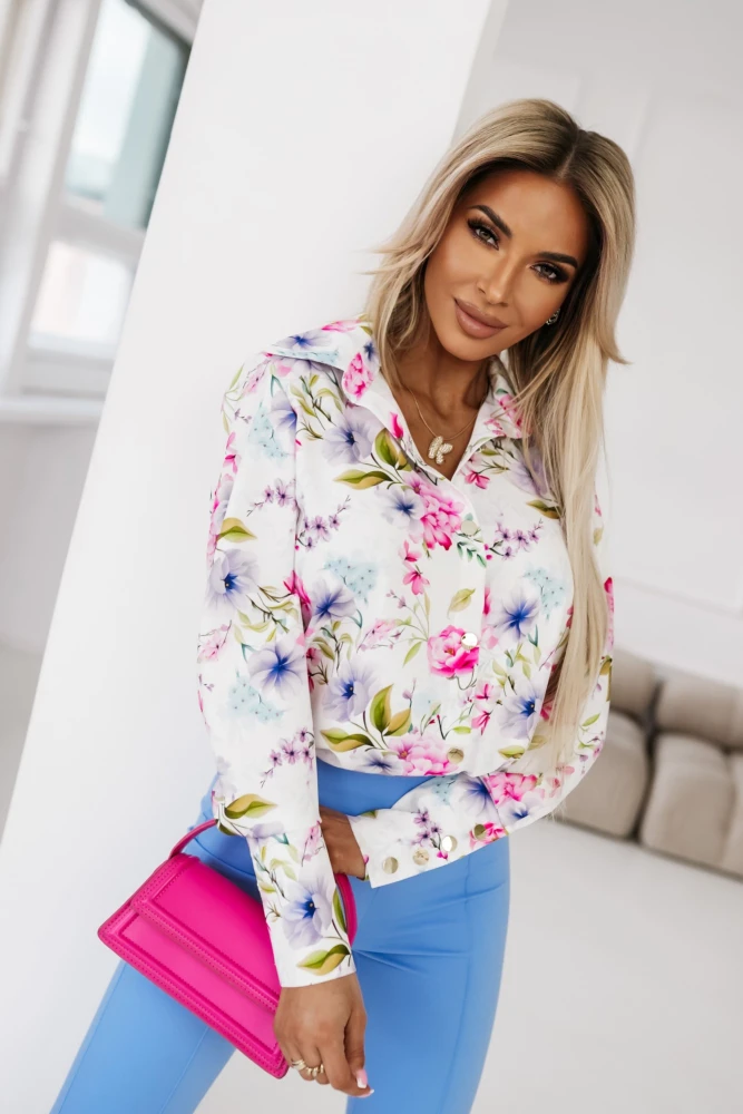 KOSZULA MARINA W KWIATY BIAŁO-ZIELONA