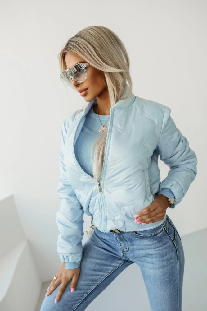 KURTKA PIKOWANA VEGA Z GUMĄ W PASIE BŁĘKITNA