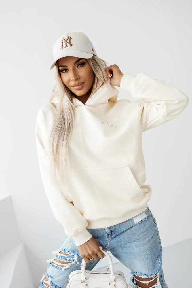 BLUZA BAWEŁNIANA Z MINIMALISTYCZNYM NAPISEM ECRU